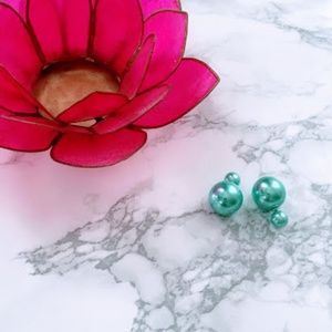 Double Sided seafoam green ball Pearl Earrings